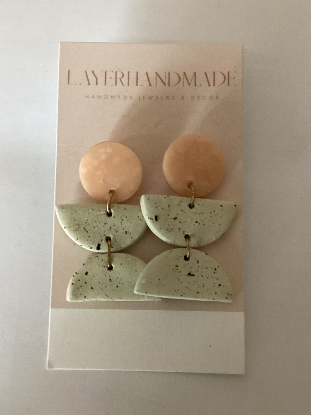 LayerHandmade Peach & Speckled Sage Polymer Clay Earrings
